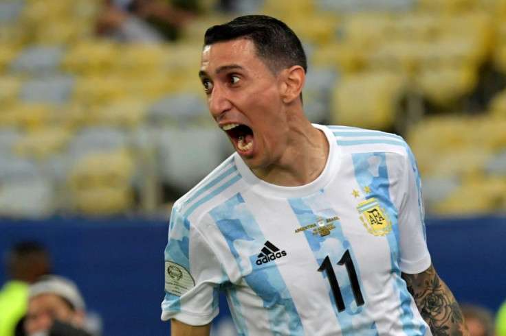 Argentina's Angel Di Maria celebrates after scoring the iwnning goal against Brazil in the Copa America final