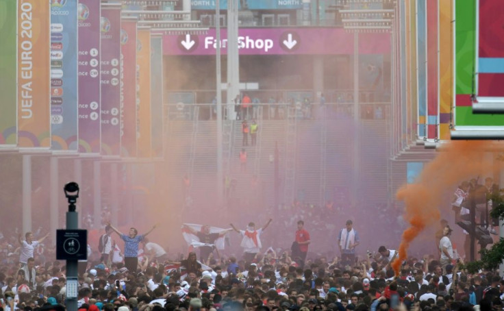 Supporters outside Wembley Stadium ahead of the Euro 2020 final between England and Italy