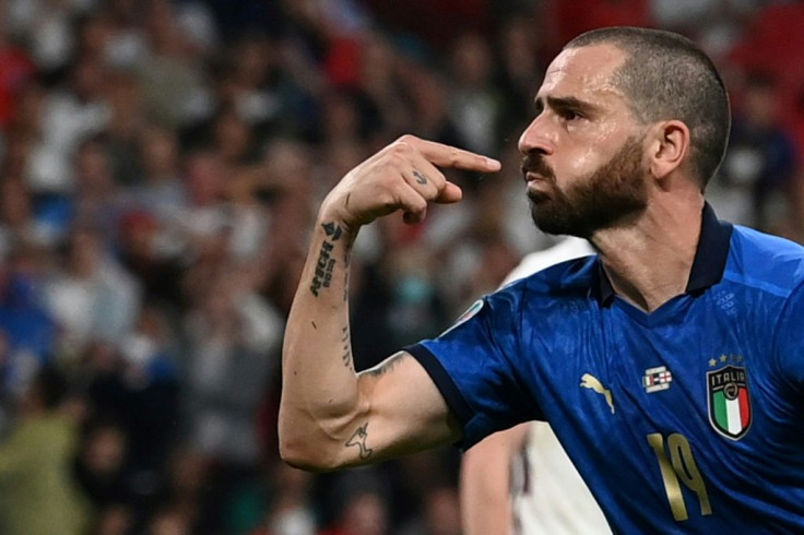 Italy defender Leonardo Bonucci celebrates his goal against England in the Euro 2020 final