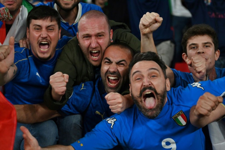 Italy fans celebrate their team's win in the Euro 2020 final at Wembley