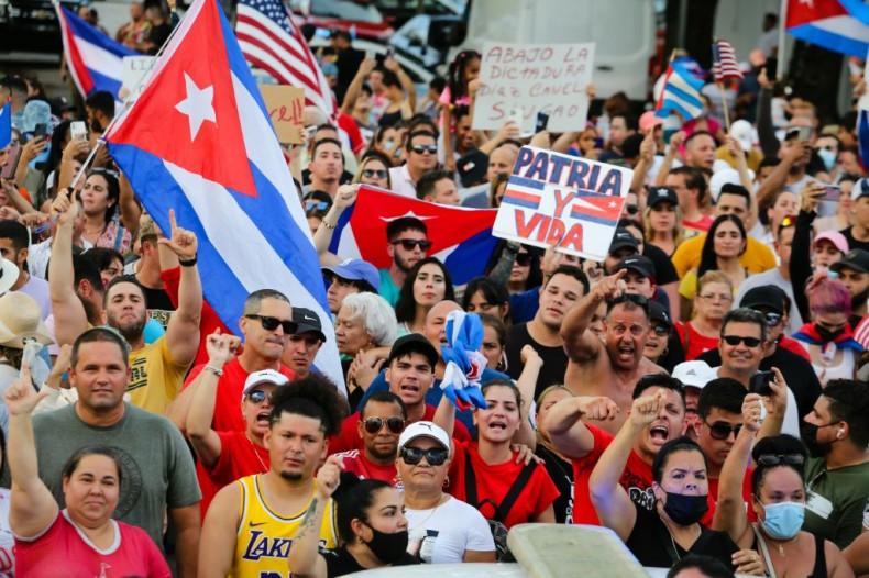 In Miami, thousands took to the streets of the city's Little Havana district in support of the protests