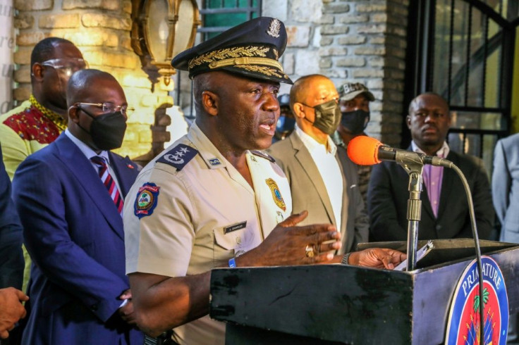 Leon Charles, director of the national Haitian police, at a press conference in Port-au-Prince July 11, 2021