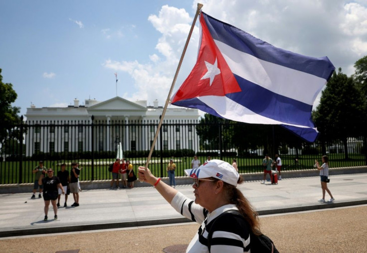 A couple of dozen of Cuban-Americans gathered in front of the White House to call on President Joe Biden to take action in support of protesters in Cuba