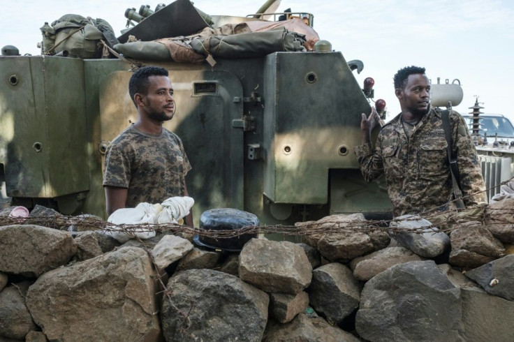 Ethiopian soldiers pictured last November at a military camp in the Tigrayan town Dansha where the first shots in the conflict were reputedly fired