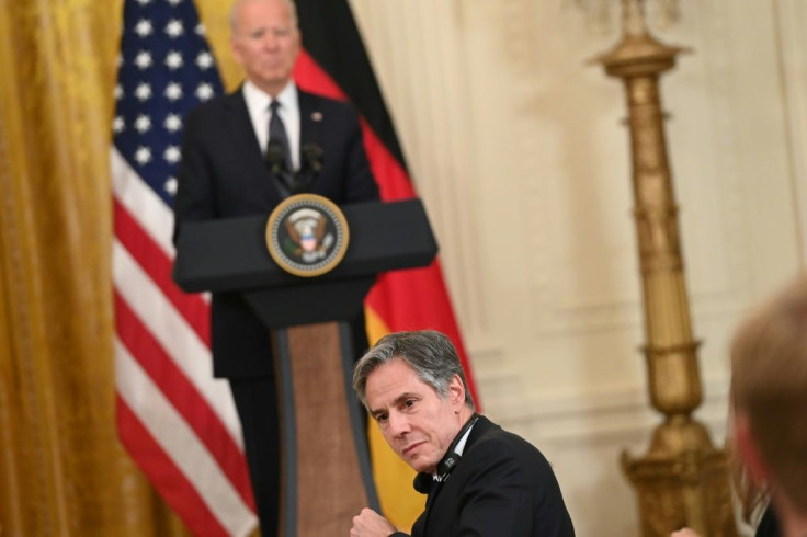 US Secretary of State Antony Blinken, seen listening to President Joe Biden's press conference with German Chancellor Angela Merkel, has voiced alarm over Hong Kong