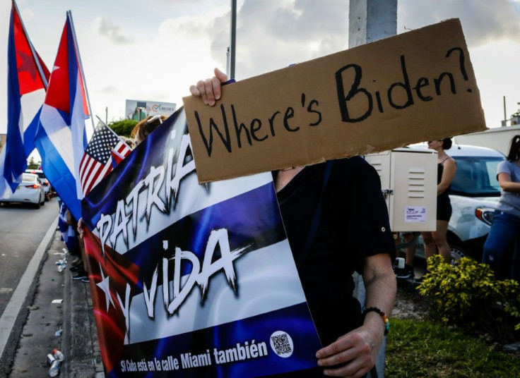 Demonstrators in Hialeah, Florida waved Cuban and US flags in support of protests in Cuba on July 15