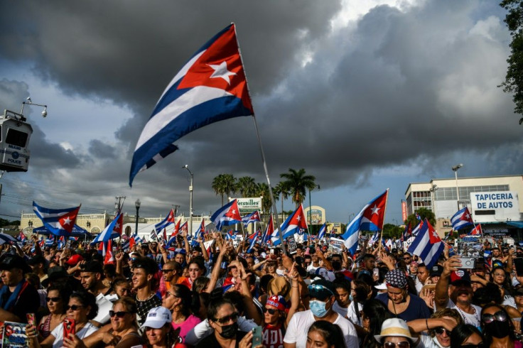 People in Miami, Florida protest to show support for Cubans demonstrating against their government
