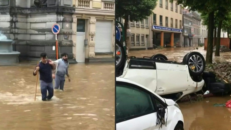 Disastrous flooding flipped cars and forced people to wade across underwater streets after heaving rain pummelled the Belgian city of Verviers. Belgium has counted over a dozen deaths from the floods, whilst the floods cut out electricity in the Wallonia 