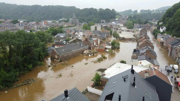 Drone images show flooded Belgian city Pepinster