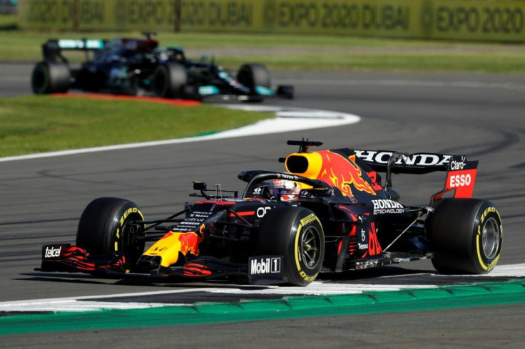 Follow me: Red Bull's Dutch driver Max Verstappen leads Mercedes' British driver Lewis Hamilton