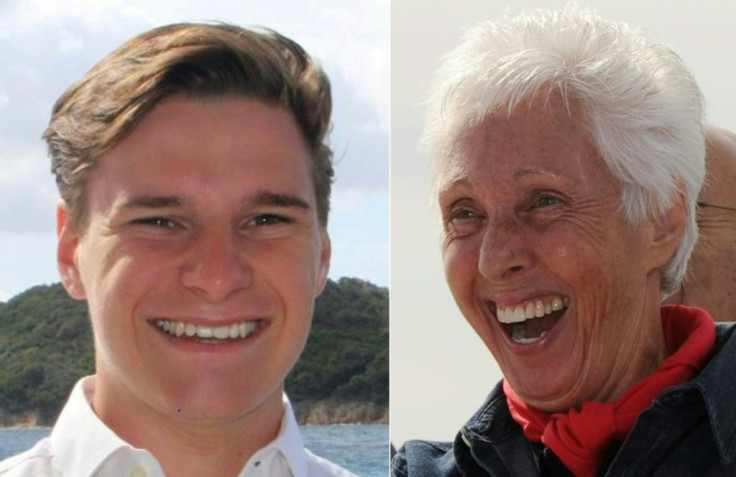 (COMBO) This combination of file pictures created on July 15, 2021 shows an undated photo courtesy of Oliver Daemen (R) showing the 18-year-old; and Wally Funk in Las Cruces, New Mexico, October 23, 2010