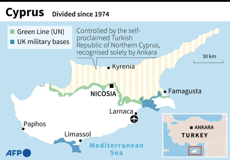 Map of Cyprus, an island divided since 1974