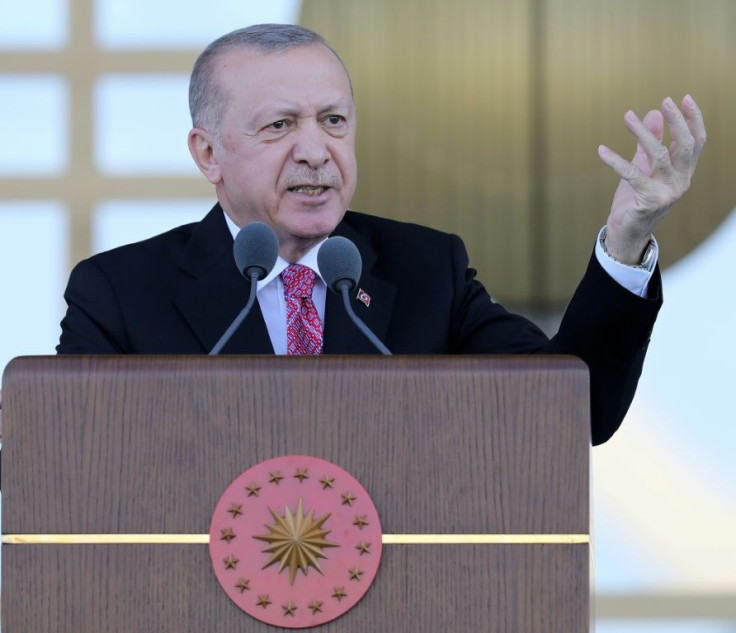 Turkish President Recep Tayyip Erdogan, pictured here on July 15, 2021, is set to visit the breakaway north of Cyprus on Tuesday