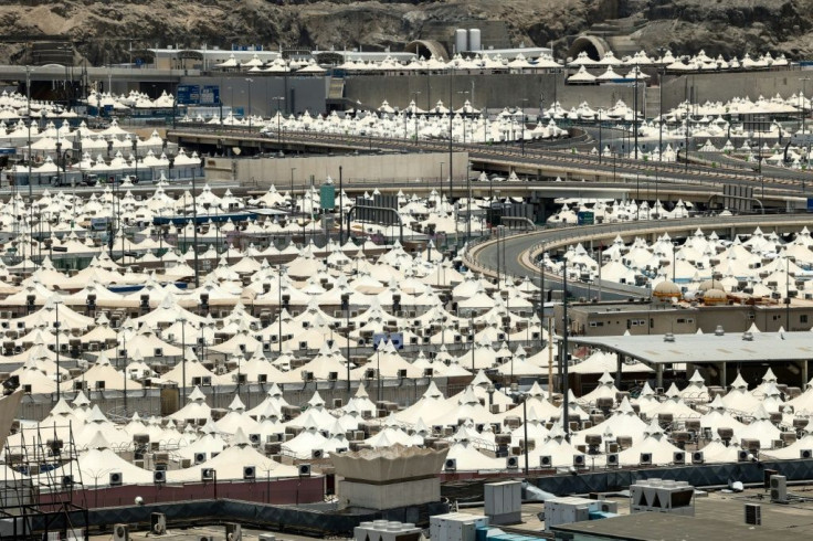 Tents are set up in vast camps to host pilgrims in Mina, sited in a narrow valley surrounded by rocky mountains