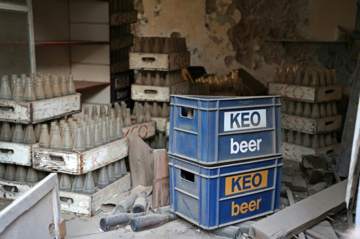 Abandoned crates of the local Cypriot beer remain at a dilapidated storage space in the fenced-off area of Varosha