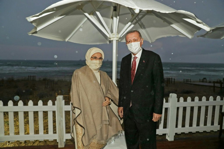 Turkish President Recep Tayyip Erdogan and his wife Emine during a pprevious visit to Varosha on November 15, 2020