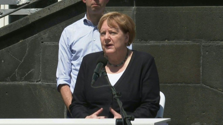 On a visit to a town devastated by deadly flooding, German Chancellor Angela Merkel calls the disaster "frightening" while praising peoples' solidarity in the face of tragedy.