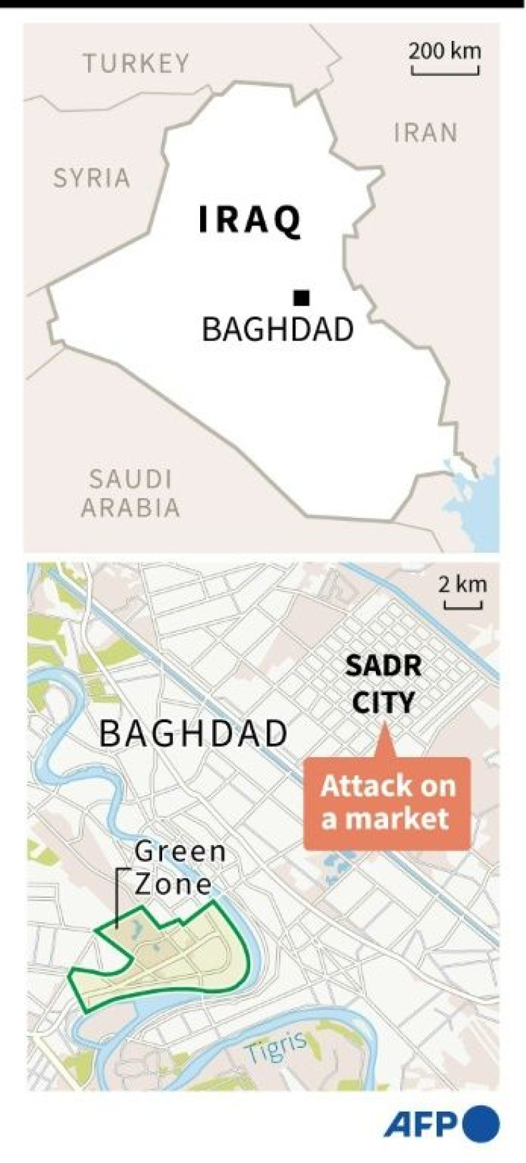 Map locating Sadr city in Baghdad, Iraq, where a fatal explosion occurred at a market.