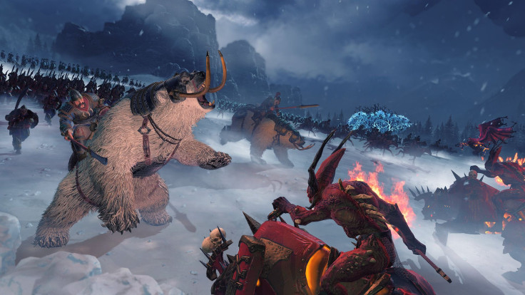 Kislev's Bear Cavalry riders facing off against Khornate Bloodcrushers in Total War Warhammer 3