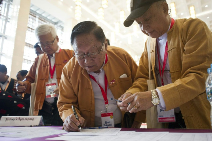 Nyan Win (C) was arrested and imprisoned after the February 1 coup removed the NLD from power