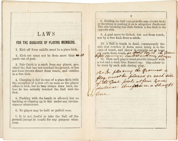 The hand-annotated pamphlet, discovered in a Victorian scrapbook, was printed in 1859 after a series of meetings held by Sheffield Football Club