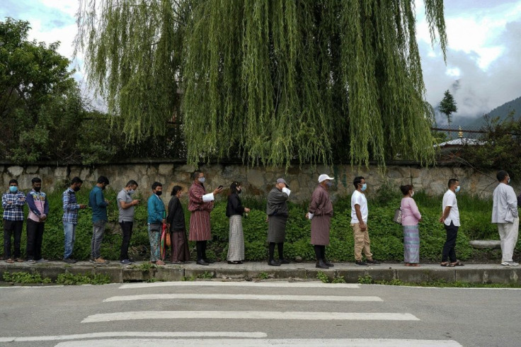 People queue up to get vaccines in Bhutan