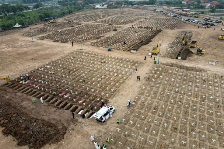 Graves being prepared for Covid victims in Jakarta, Indonesia