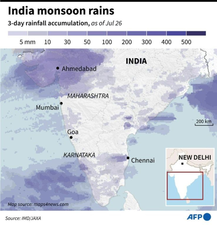 Graphic showing 3-day accumulated rainfall in India, as of July 26.