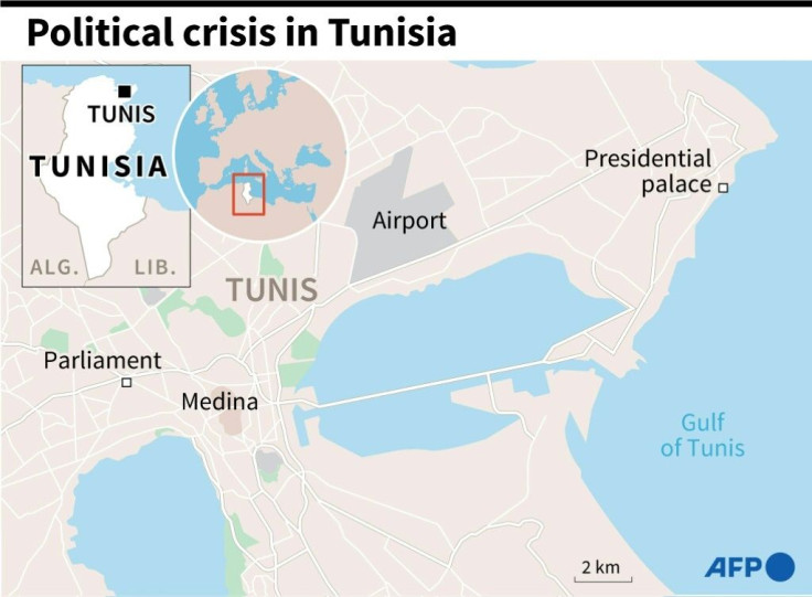 Map of Tunis, where President Kais Saied has sacked the prime minister and suspended parliament