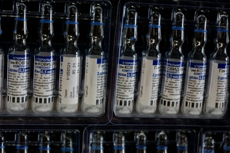 Vials of the Russian Sputnik-V vaccines are seen at the military vaccination center Mariscal Zabala in Guatemala City, on July 27, 2021.