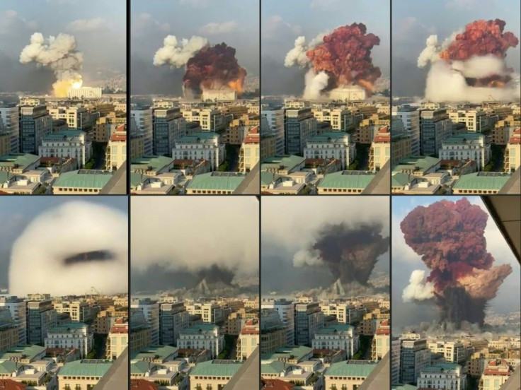 A combination of pictures showing the massive August 4 2020 explosion at Beirut port