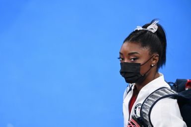 USA's Simone Biles looks on after scratching from the artistic gymnastics women's team final on Tuesday