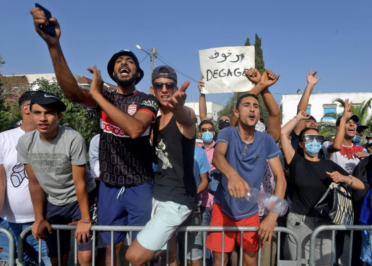 Supporters of Tunisia's President Kais Saied also took to the streets to back his actions, seen here on July 26, 2021