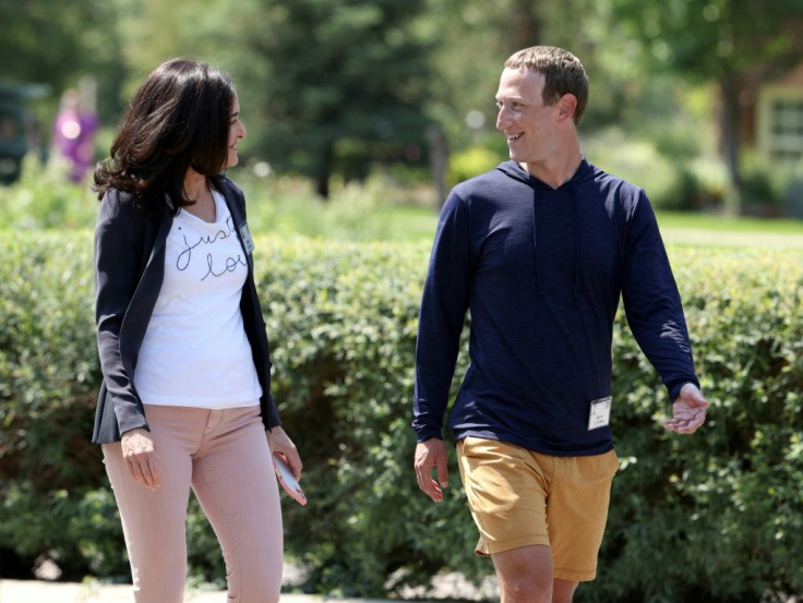 Facebook CEO Mark Zuckerberg walks with COO Sheryl Sandberg after a session at the Allen & Company Sun Valley Conference on July 08, 2021 in Sun Valley, Idaho