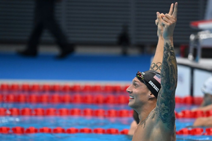 Caeleb Dressel celebrates his victory in the men's 100m freestyle at the Tokyo Olympics