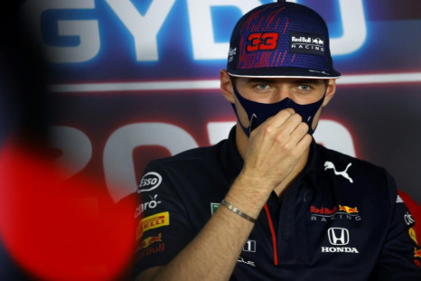 Defiant: Max Verstappen addresses a press conference at the Hungaroring on Thursday