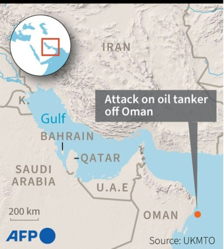 Map locating an attack against an oil tanker off Oman