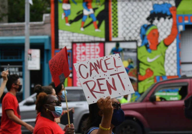 Protesters march against evictions in New York, in September 2020
