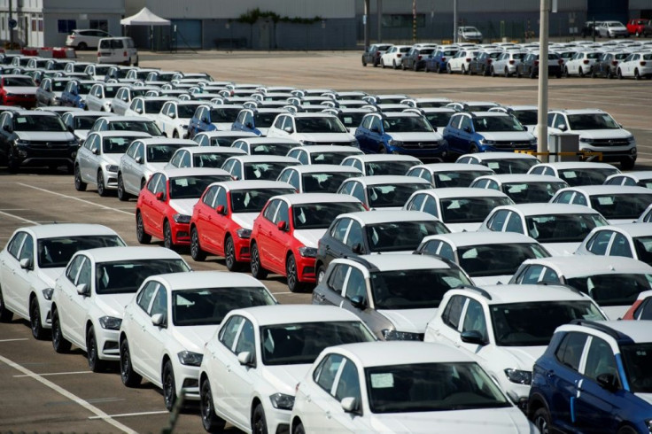 Thousands of unfinished cars are seen parked at a Volkswagen factory in Pamplona, Spain, in May due to the lack of semiconductor supplies