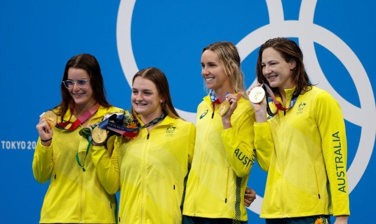 "The whole team has done an amazing job, and I'm just wanting to be part of that team," says a humble Emma McKeon (2R) alongside Kaylee McKeown (L), Chelsea Hodges (2L) and Cate Campbell