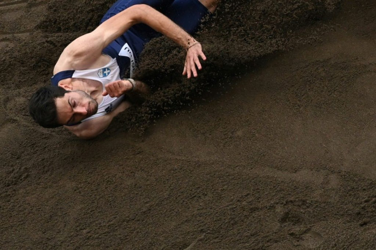 Greece's Miltiadis Tentoglou competes in the men's long jump final at the Tokyo Olympics