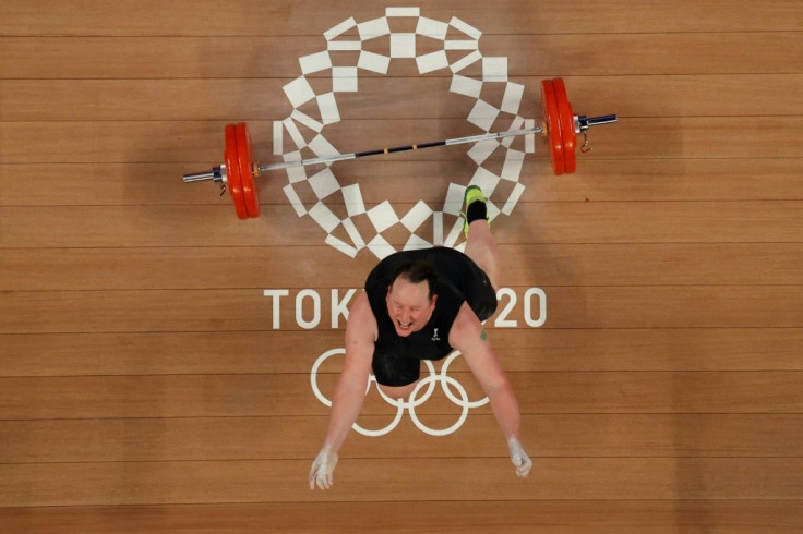 New Zealand's Laurel Hubbard reacts after a failed lift