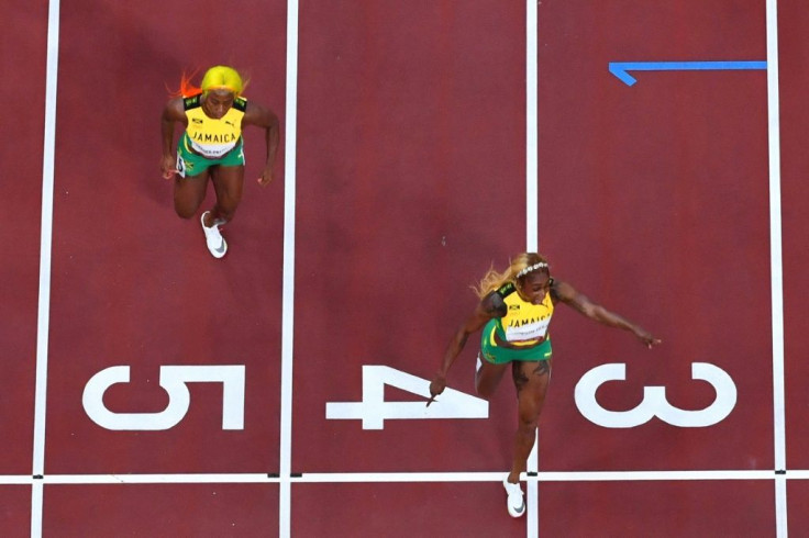 Jamaica's Elaine Thompson-Herah beat compatriot Shelly-Ann Fraser-Pryce into second in the 100m