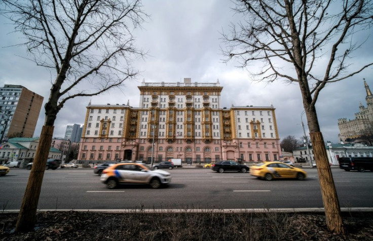 A March 2021 view of the US embassy in Moscow amid US complaints that it has to let go of local staff
