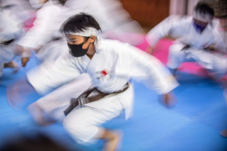 Students are put through their paces at a karate school in Tokyo