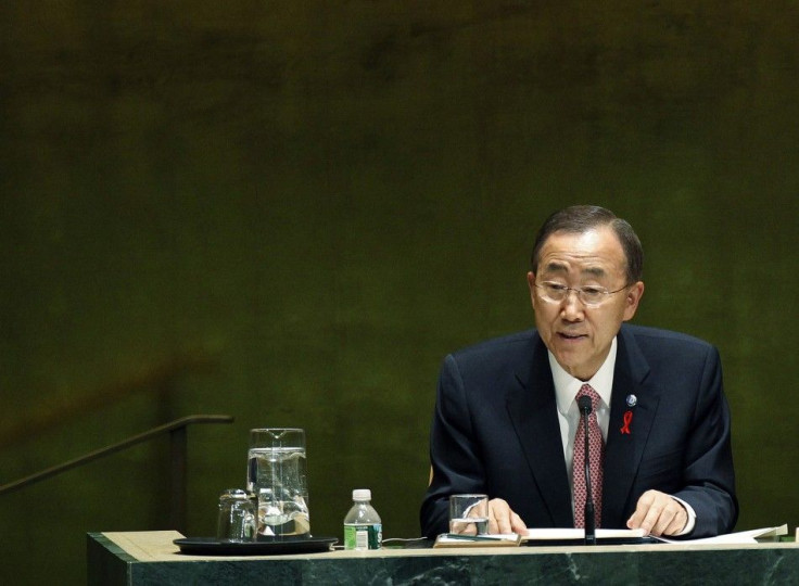 United Nations Secretary General Ban addresses diplomats at the 2011 High Level Meeting on AIDS at the UN General Assembly in New York