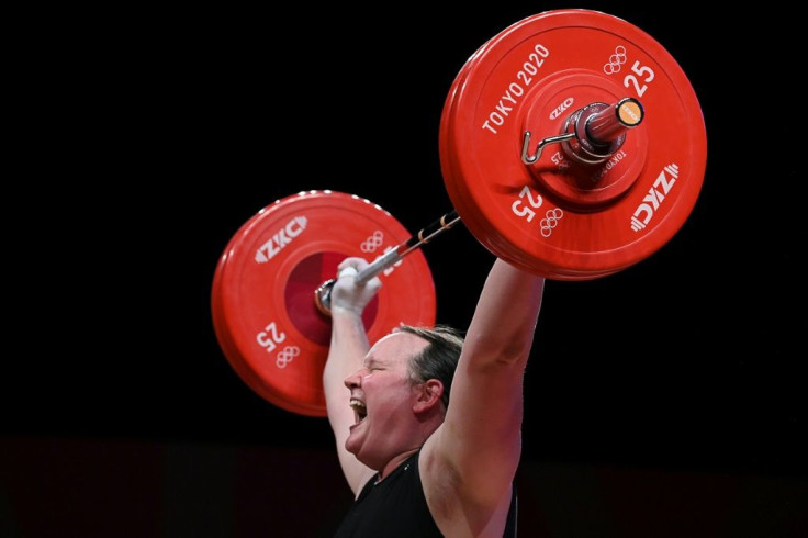 New Zealand's Laurel Hubbard competes in the women's +87kg weightlifting competition at the Tokyo Olympics