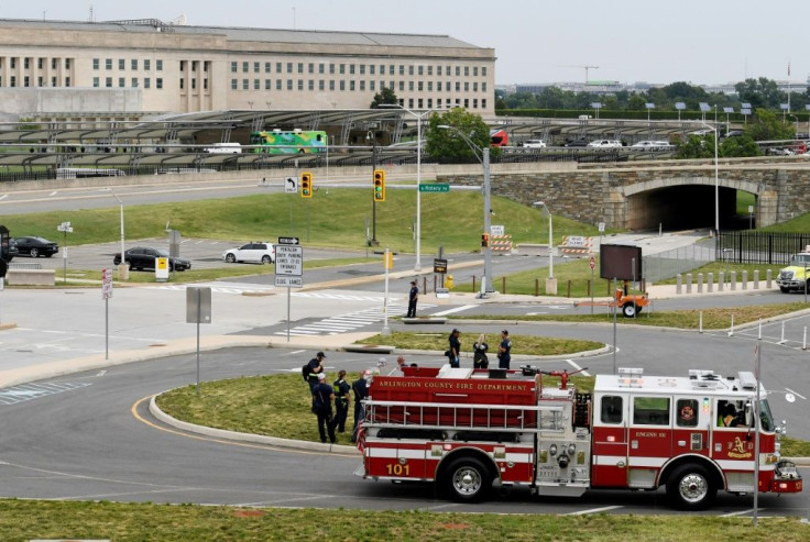 Fire and Rescue Department vehicles outside the Pentagon, which was locked down