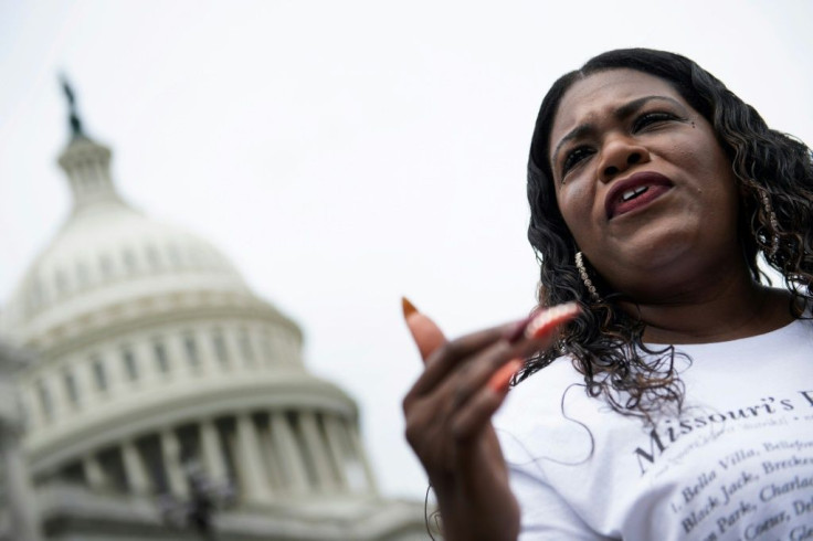Lawmaker Cori Bush, seen on August 3, 2021, had been camping out on the steps of the US Capitol to protest the end of an eviction moratorium