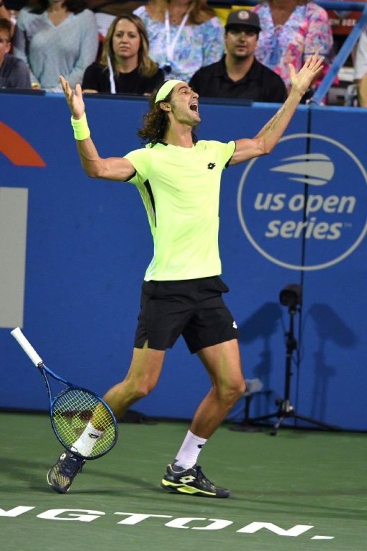South African Lloyd Harris celebrates defeating 20-time Grand Slam champion Rafael Nadal on Thursday at the ATP Citi Open